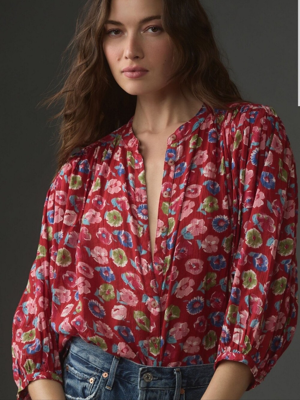 Pilcro By Anthropoligie The Sidney Batwing Blouse: Shrunken Edition Red Motif